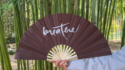 Plum Village Fan with Breathe, calligraphy of Zen Master Thich Nhat Hanh